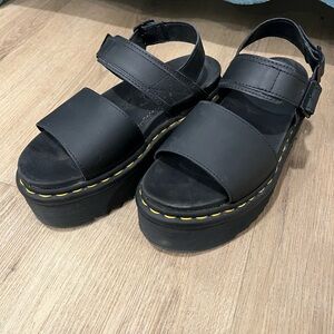 Dr. Martens Black Platform Sandals with Yellow Stitching. Women’s size 8